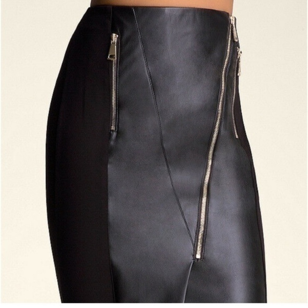 Bebe Mara‎ Black Asymmetrical Pu Panel Zipper Pencil Skirt Size 4